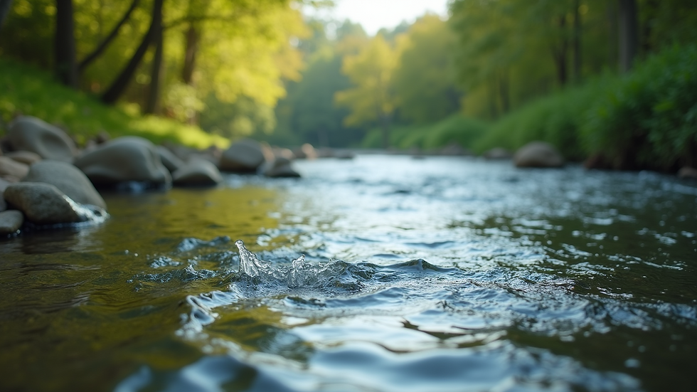 High angle view of a river with clear water and surrounding vegetation