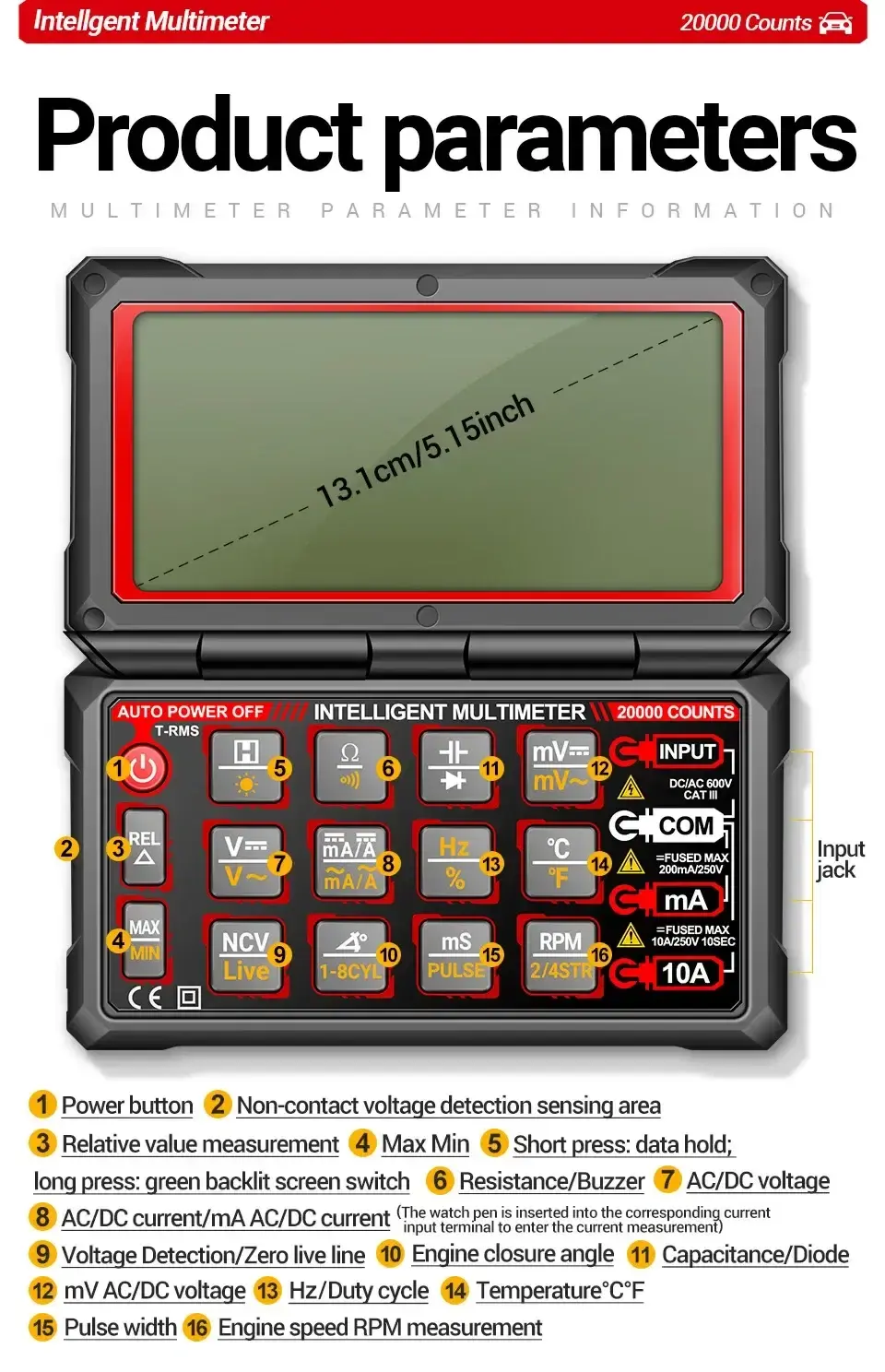 Thumbnail: Auto-Ranging Digital Multimeter with Rechargeable Battery & 20,000-Count Display