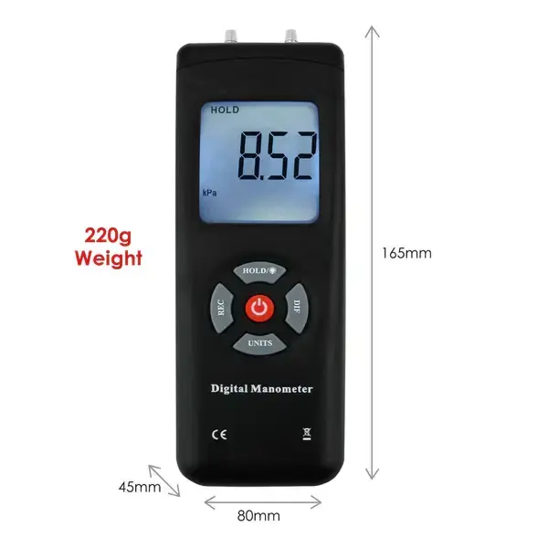Thumbnail: Digital Differential Manometer – HVAC Air Pressure Meter with Dual Ports