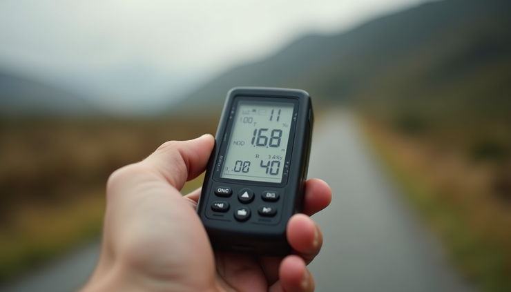 Close-up view of a handheld digital anemometer displaying wind speed