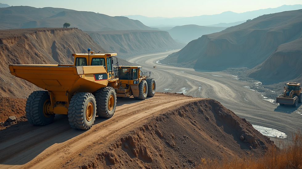 High angle view of a mining site with remote monitoring sensors installed on heavy machinery