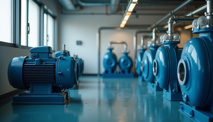 Eye-level view of industrial booster pump system with sensors and control equipment