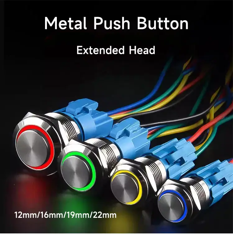 Thumbnail: Industrial Metal Push Button Switch with LED Indicator – Waterproof Panel Mount