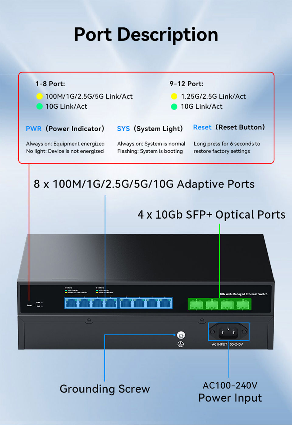 Thumbnail: 12-Port 10G Web-Managed Ethernet Switch – 8 × 2.5G RJ45 & 4 × 10G SFP+