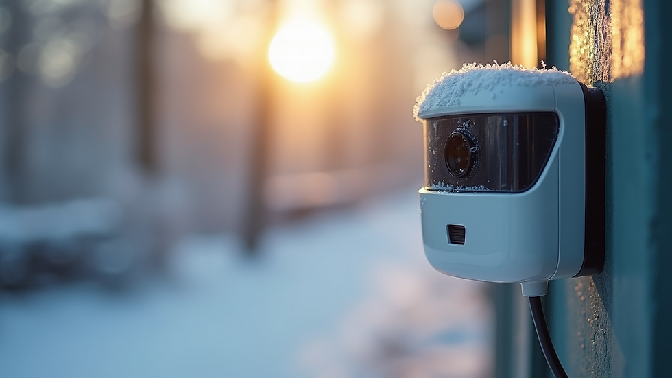 Close-up view of the Wireless Frost Alarm Kit sensor installed outdoors
