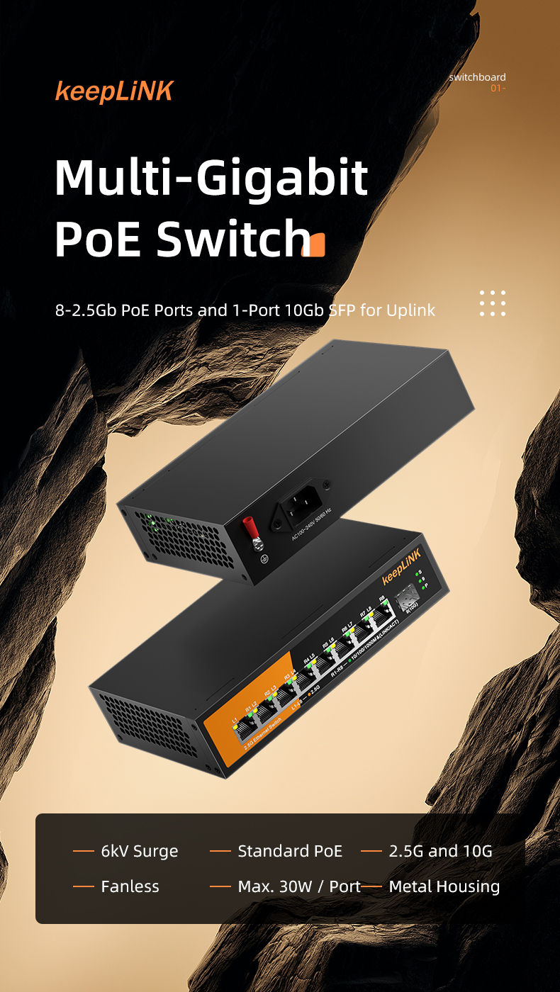 Thumbnail: 9-Port Multi-Gigabit PoE Ethernet Switch with 8 × 2.5Gb PoE Ports and 1 × 10Gb Uplink