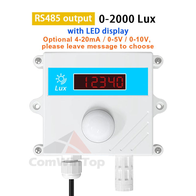 Thumbnail: Industrial Light Intensity Sensor – Lux Transmitter (0–10V / 0–5V / 4–20mA / RS485)