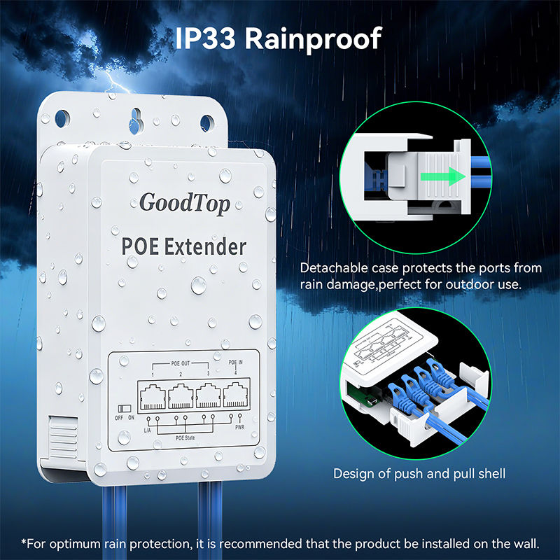 Thumbnail: 4 Port Gigabit POE Repeater 1000M Outdoor Rainproof Network POE Extender