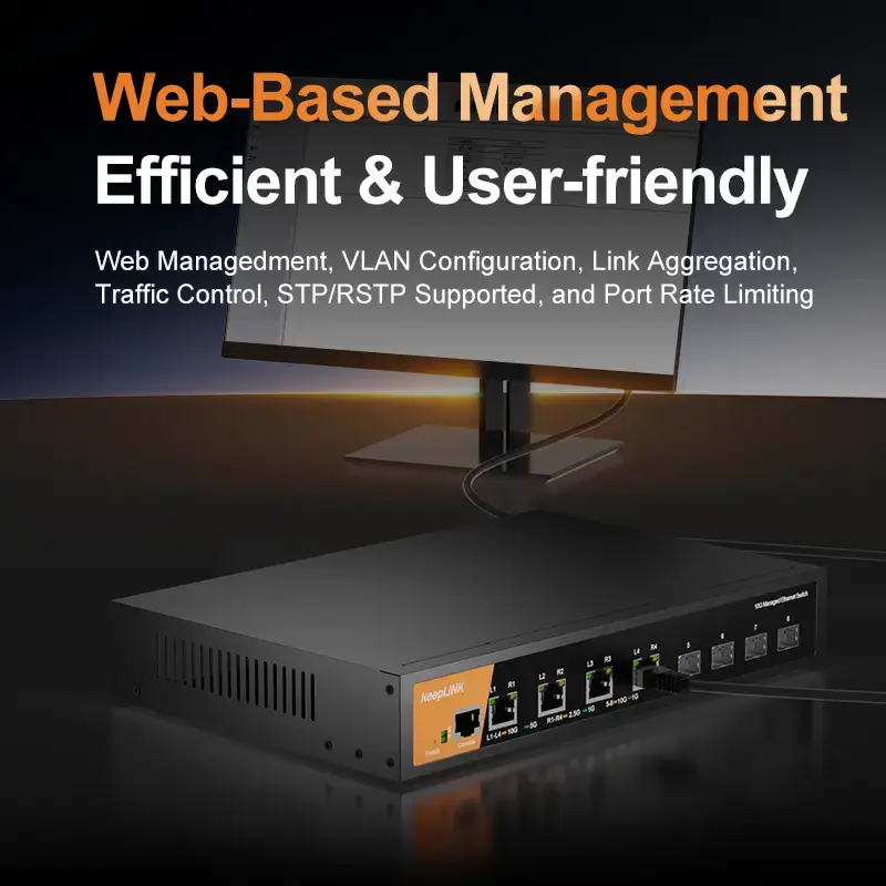 Thumbnail: 8-Port 10Gb Layer 3 Managed Ethernet Switch with 4 × 10G Base-T and 4 × 10G SFP+