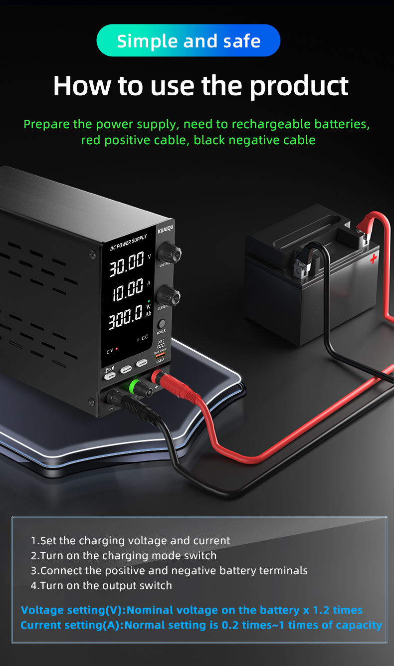 Thumbnail: Adjustable DC Battery Charging Power Supply with Intelligent Battery Mode