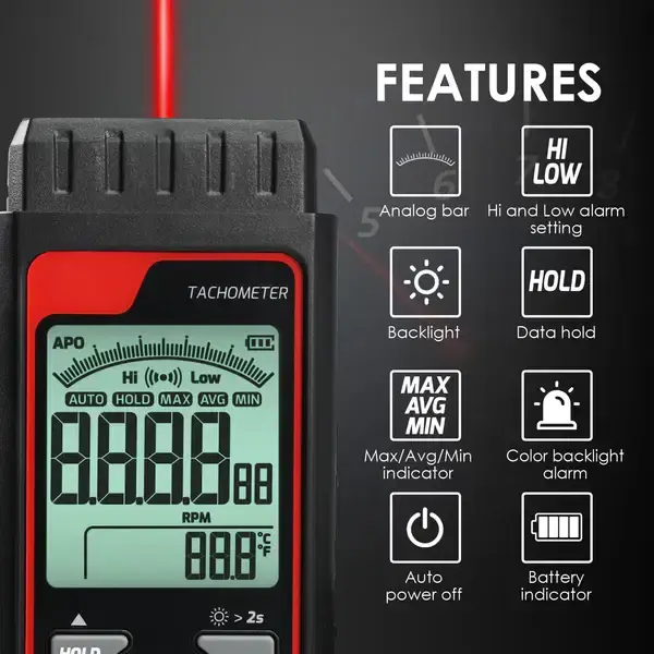 Thumbnail: Non-Contact Digital Laser Tachometer – High Precision RPM Meter
