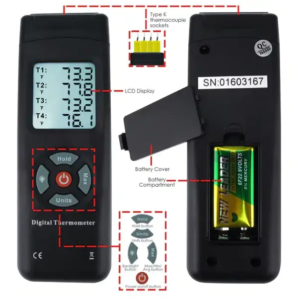 Thumbnail: 4-Channel K-Type Thermocouple Digital Thermometer