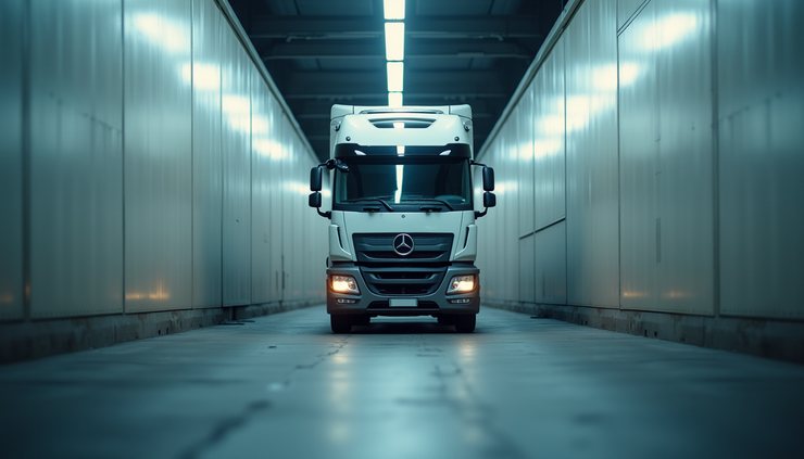 Eye-level view of a refrigerated truck with temperature data logger installed inside