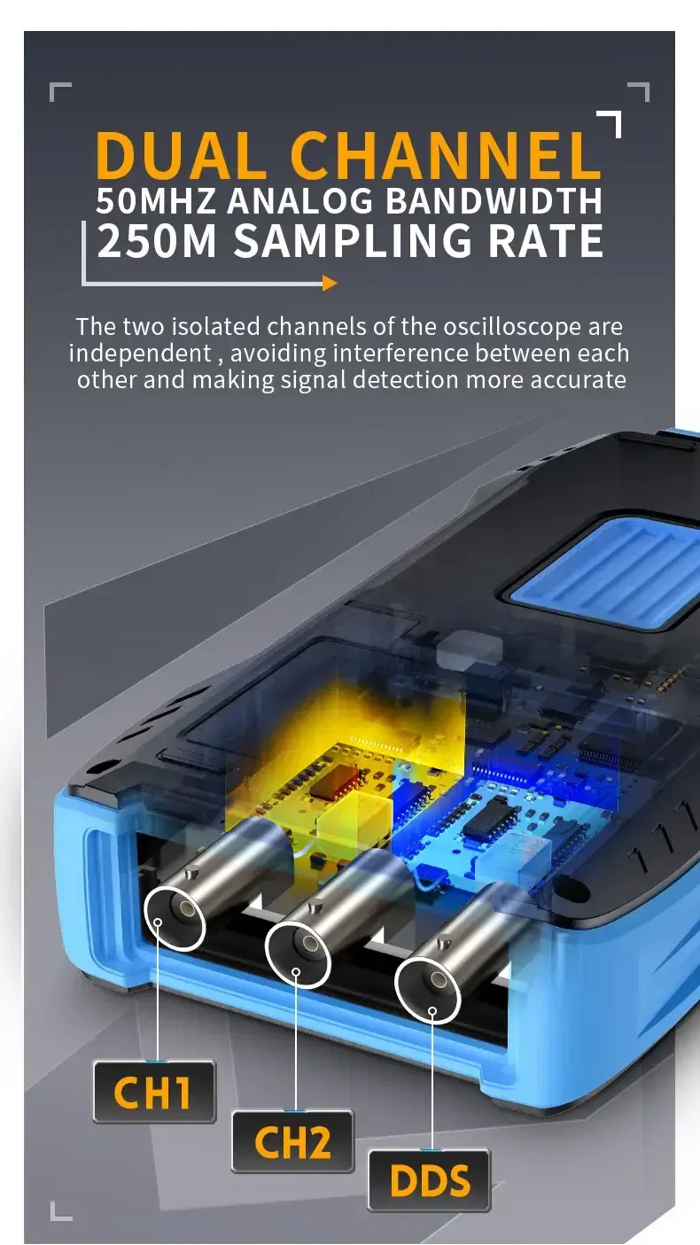 Thumbnail: 3-in-1 Handheld Oscilloscope Multimeter & Signal Generator – 50MHz Bandwidth