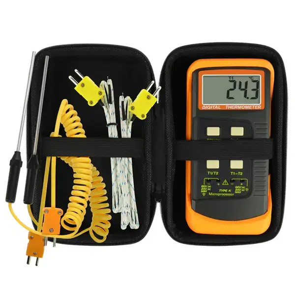 Thumbnail: Dual K-Type Thermocouple Digital Thermometer – High Temperature Industrial Meter