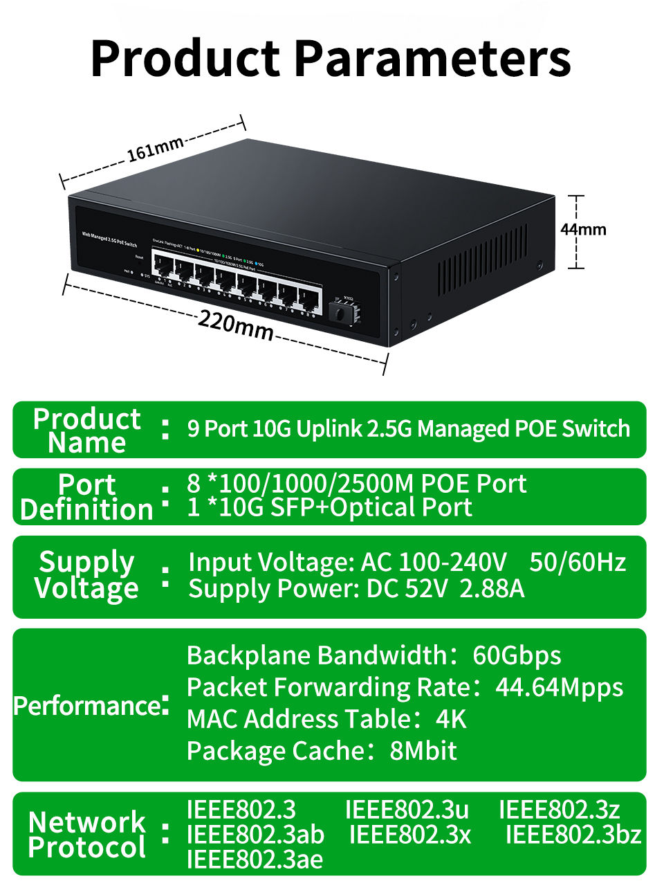 Thumbnail: 2.5Gb Smart Web-Managed PoE Switch | 8 × 2.5Gb PoE + 10Gb SFP+ | 85W Budget