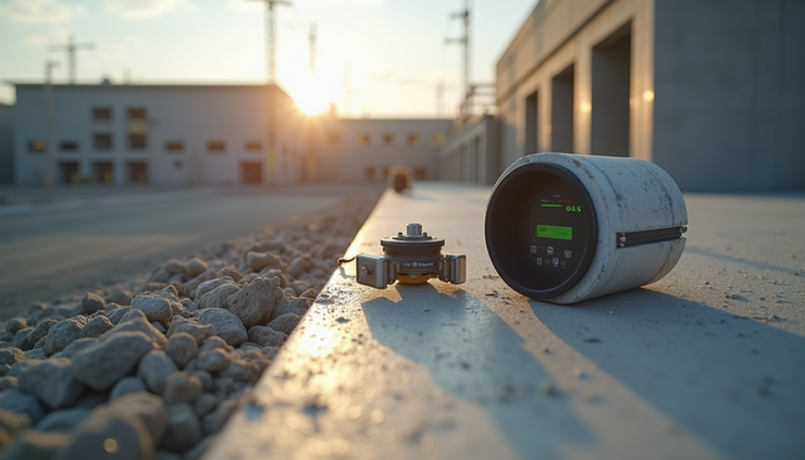 Eye-level view of ProSense Concrete Temperature Monitoring Kit installed on a construction site monitoring concrete curing temperature