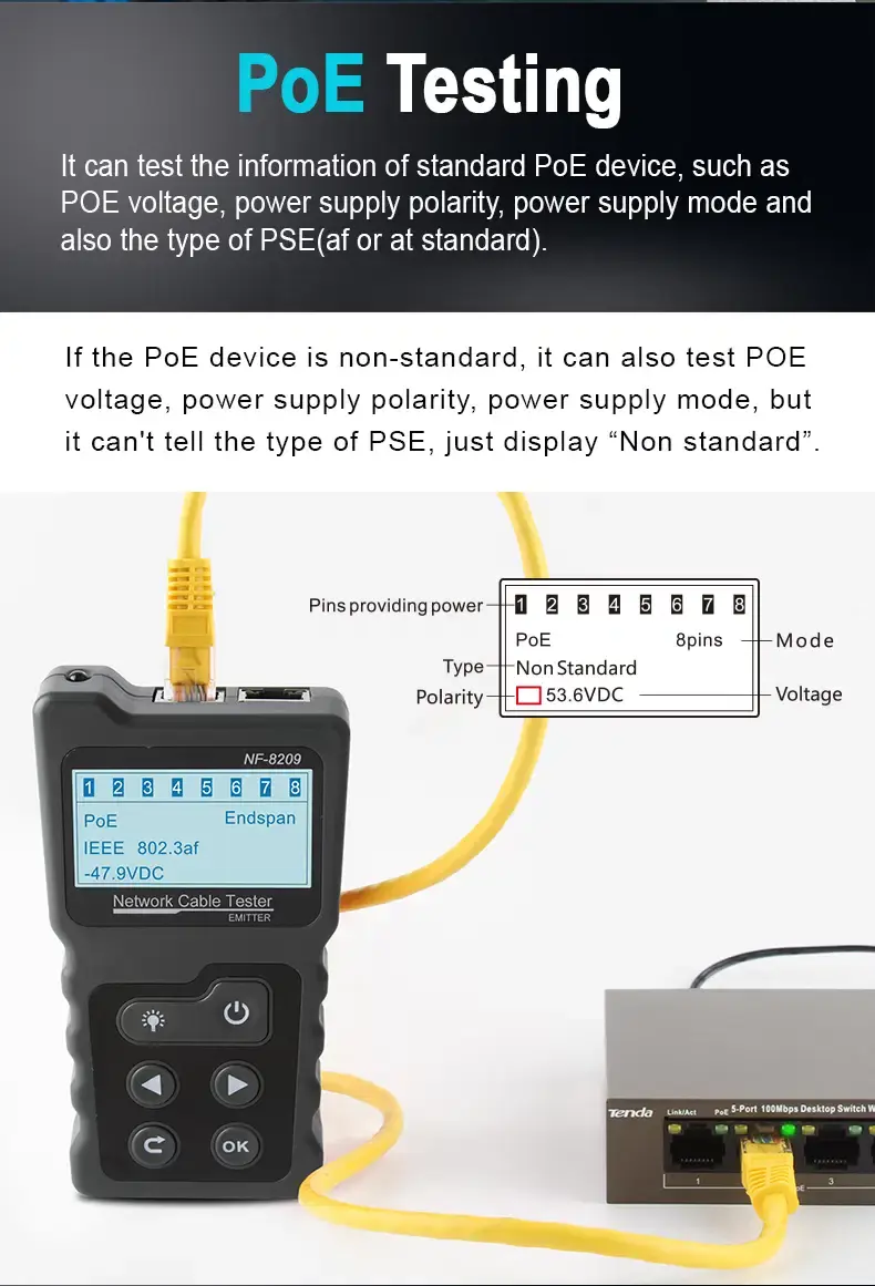Thumbnail: RJ45 Network Cable Tester, Tracker & PoE Diagnostic Tool for LAN Installation