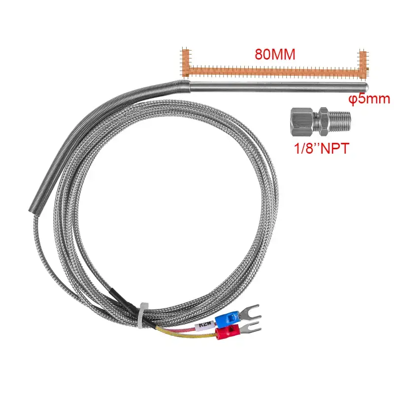 K-Type Exposed Thermocouple Probe (1/8" NPT, Movable, Stainless Steel Braided)