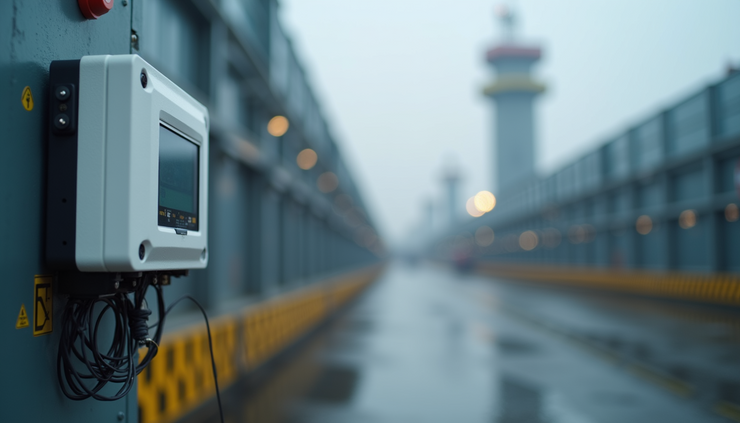 High angle view of RTU kit connected to various sensors in an outdoor industrial environment