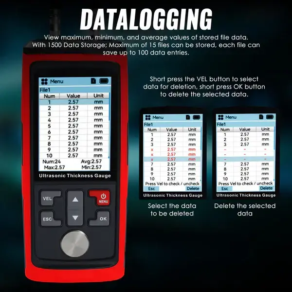 Thumbnail: Ultrasonic Thickness Gauge – Colored Display, Data Logging, PC Software