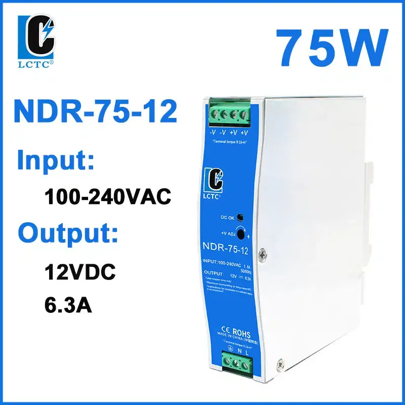 Thumbnail: Industrial DIN Rail Switching Power Supply – 12V & 24V DC (75W to 480W)