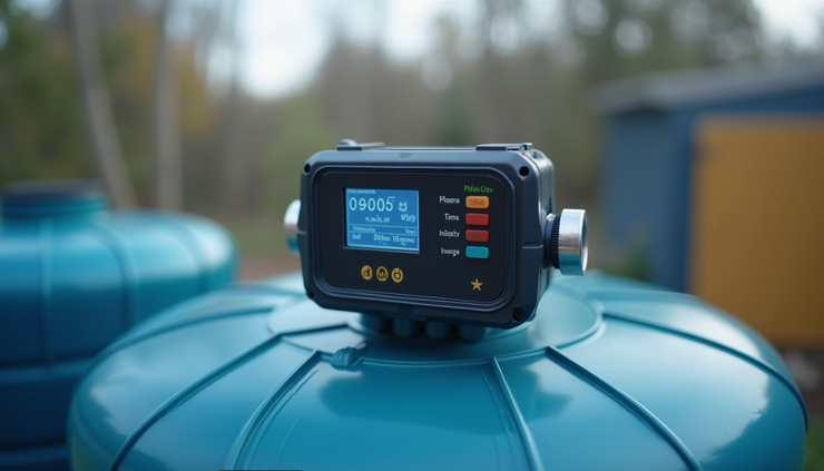 Close-up view of WiFi ultrasonic tank level sensor mounted on a water tank