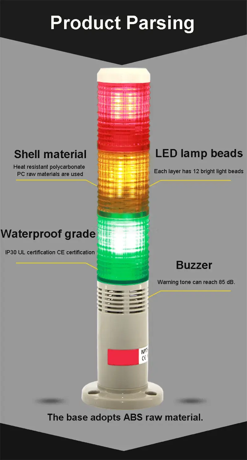 Thumbnail: 12V DC Tri-Colour Indicator Tower Light – Flashing / Steady Mode (No Sound)