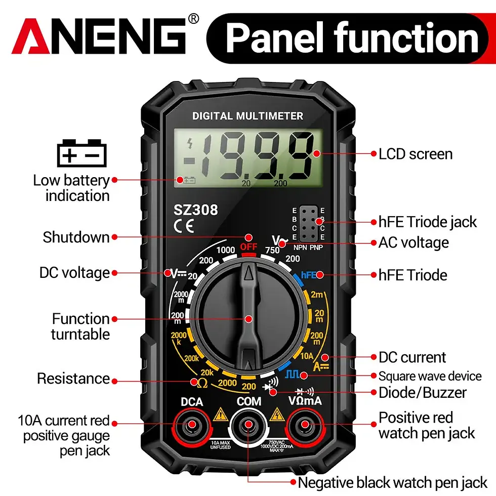 Thumbnail: Digital Multimeter | AC/DC Voltage, Current & Resistance Tester (1999 Count)