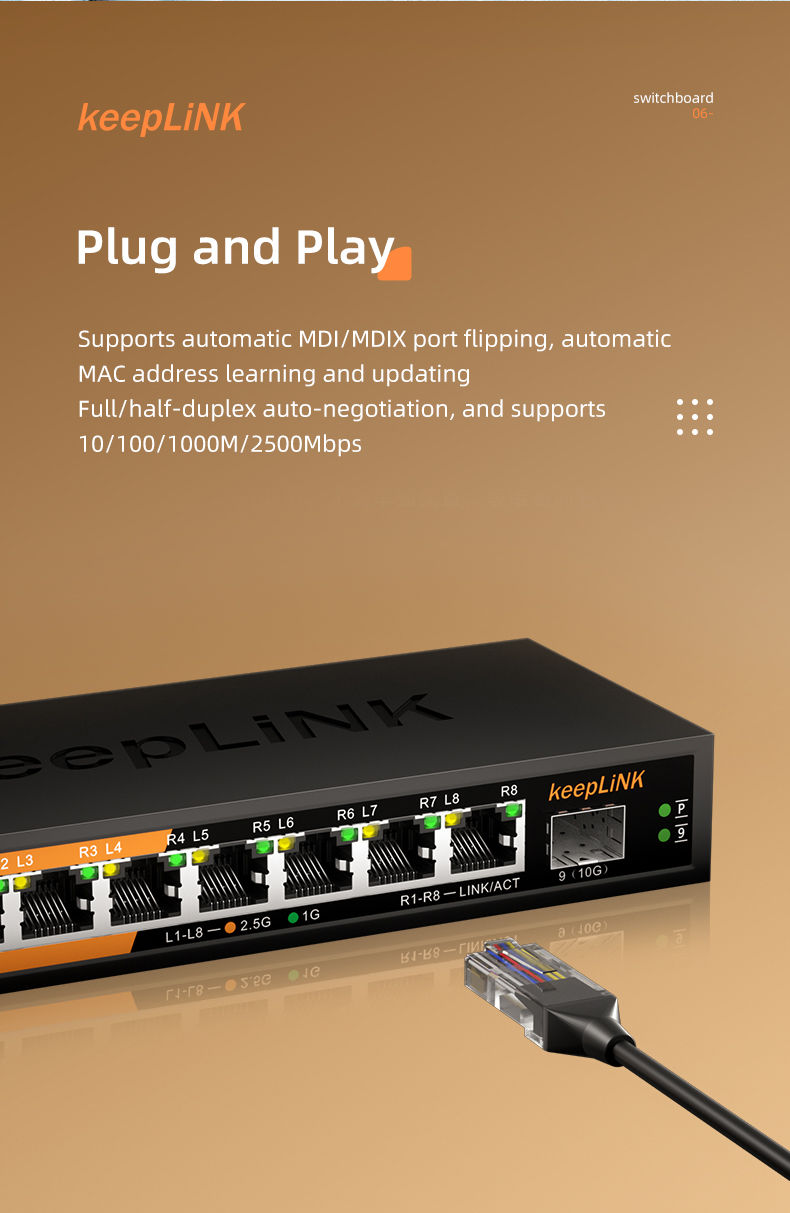 Thumbnail: 9-Port Multi-Gigabit Unmanaged Ethernet Switch with 8 × 2.5Gb RJ45 and 1 × 10Gb SFP+