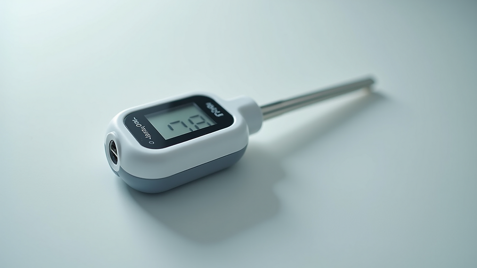 Close-up view of a single-use temperature logger