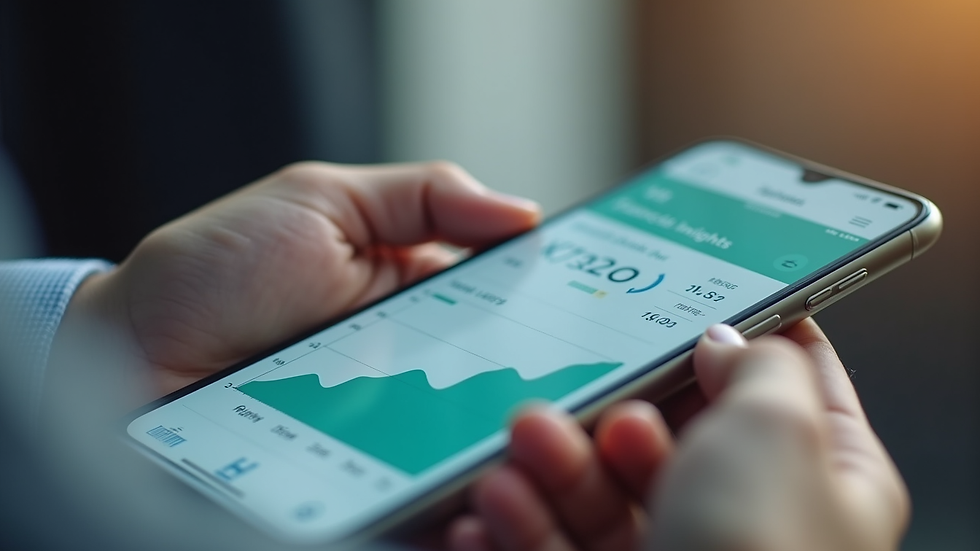 Close-up view of a smartphone displaying MX financial insights app