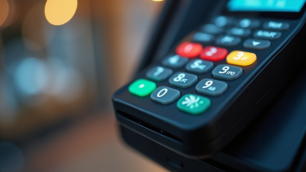 Close-up view of a secure payment terminal with encrypted data transmission