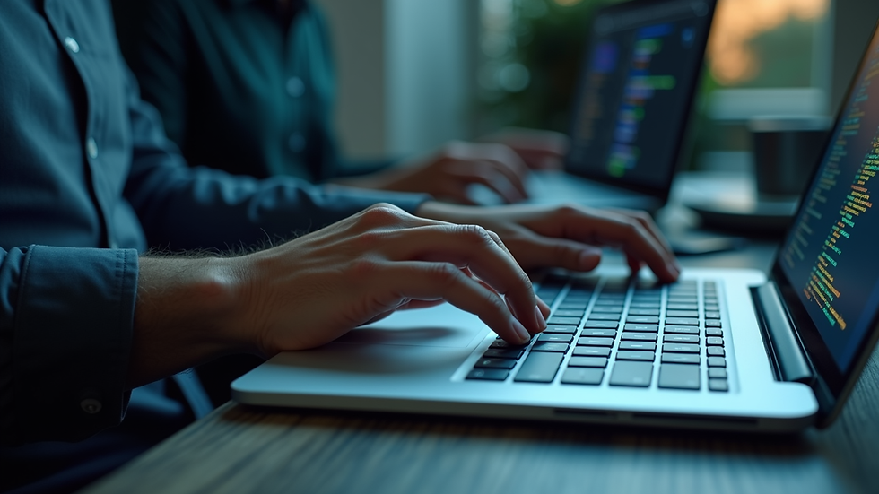 High angle view of a developer working on code for a money transfer app