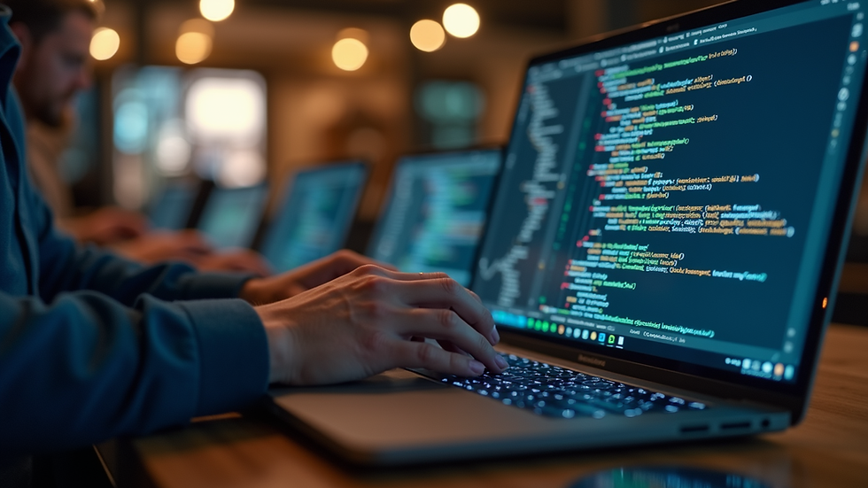 Eye-level view of a developer working on payment gateway code on a laptop