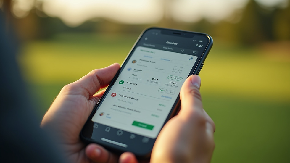 Close-up view of a mobile phone showing a golf handicap app interface