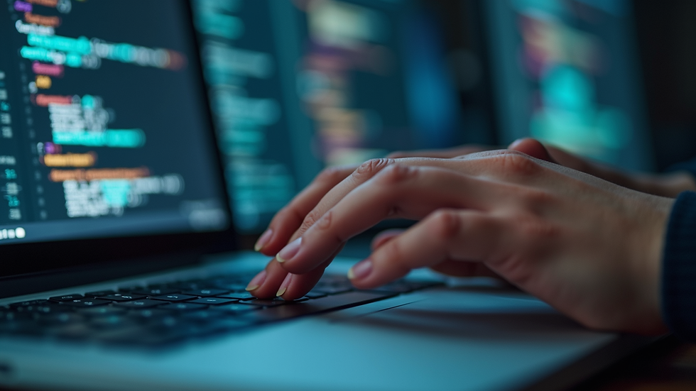 Close-up of a developer’s hands typing code for banking API integration