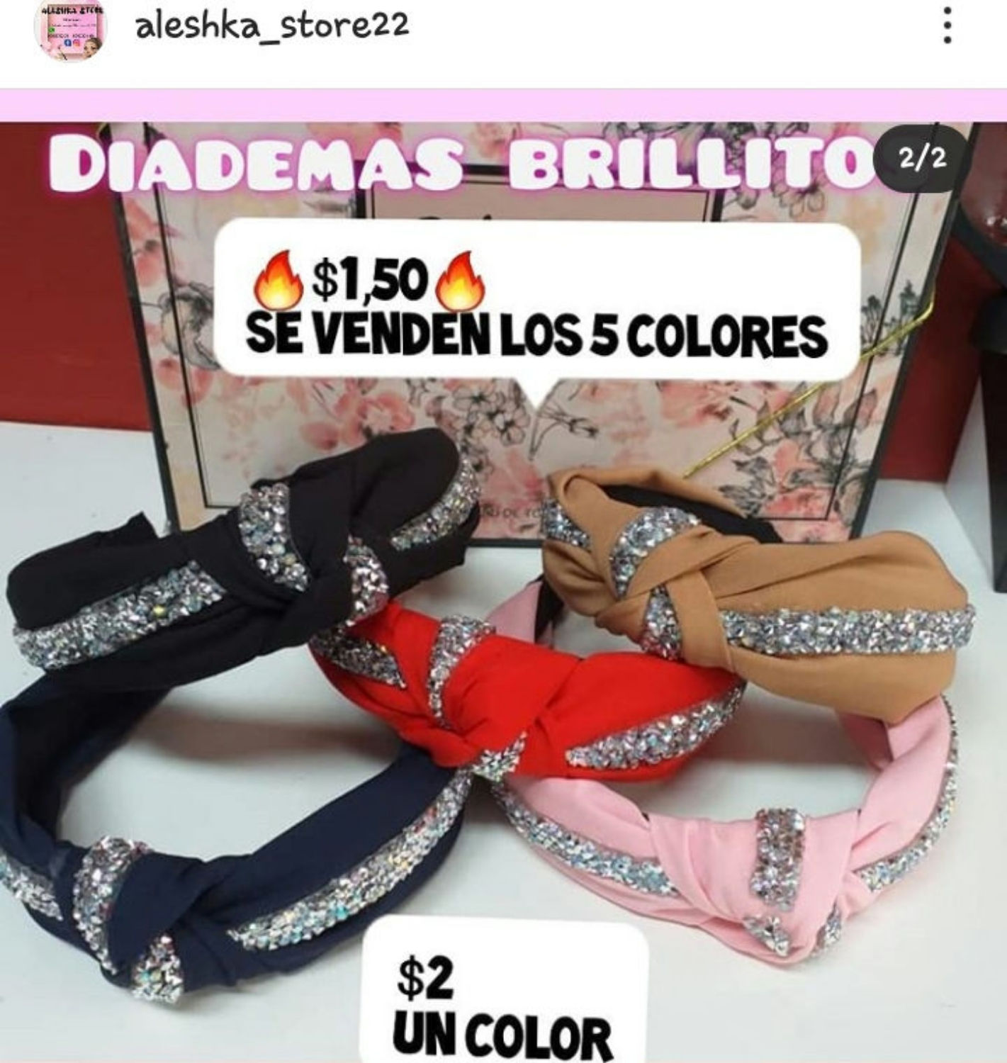 Diademas brillitos a partirnde 3 tonos DIFERENTES $1,50 un solo tono $2
