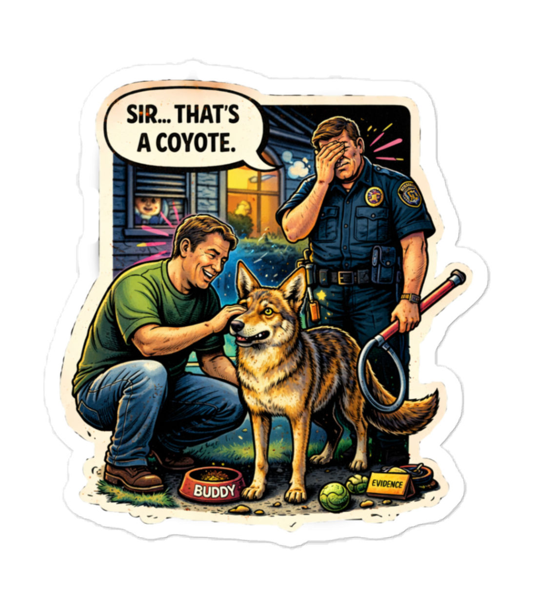 Mock up of "Sir...That's a Coyote" sticker design
