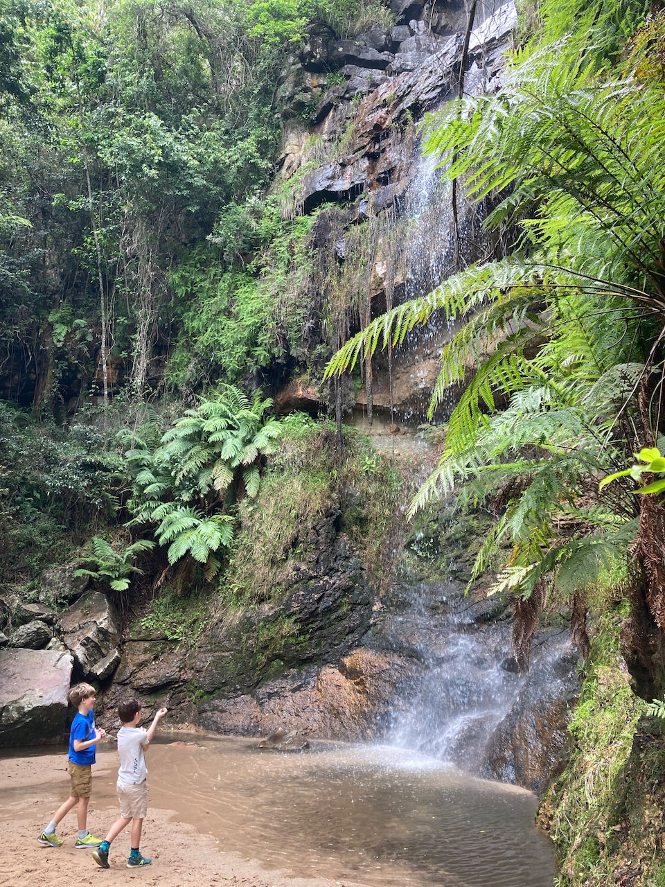 Sammy and Jack by waterfall