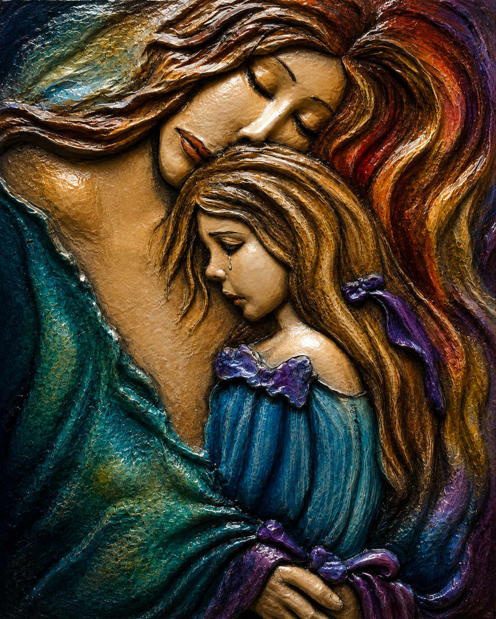 Long Haired Brunette comforting weak girl