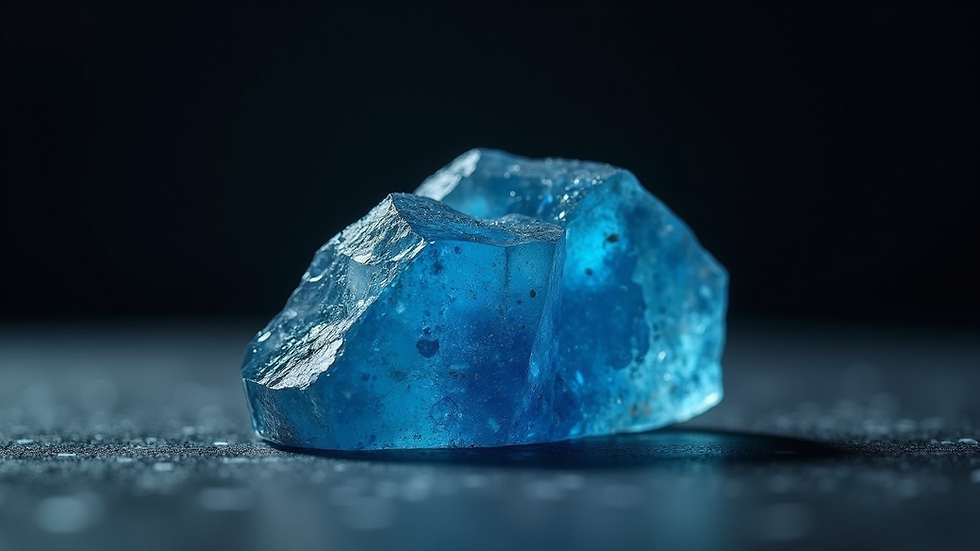 Close-up view of blue apatite crystal on a dark background