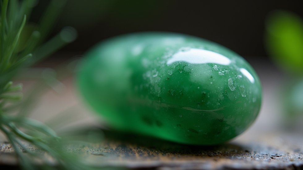 Close-up view of a green jade stone emphasizing its intricate texture