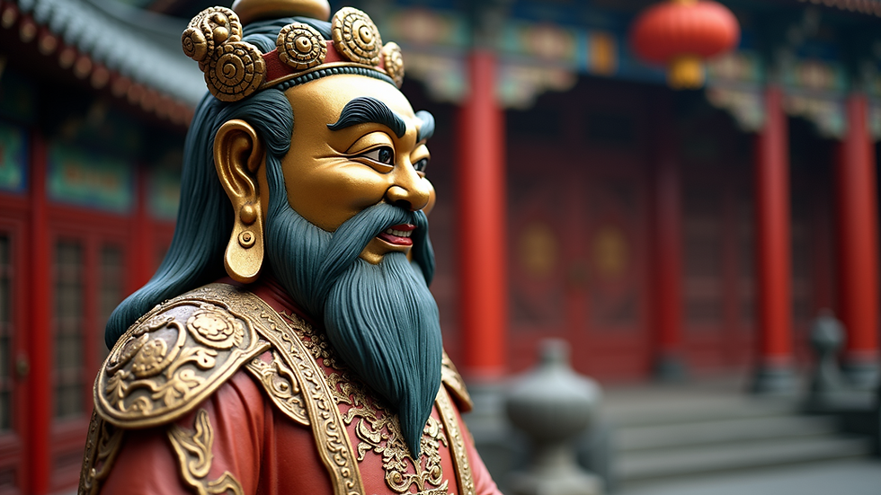 Eye-level view of an ornate fenghuang statue