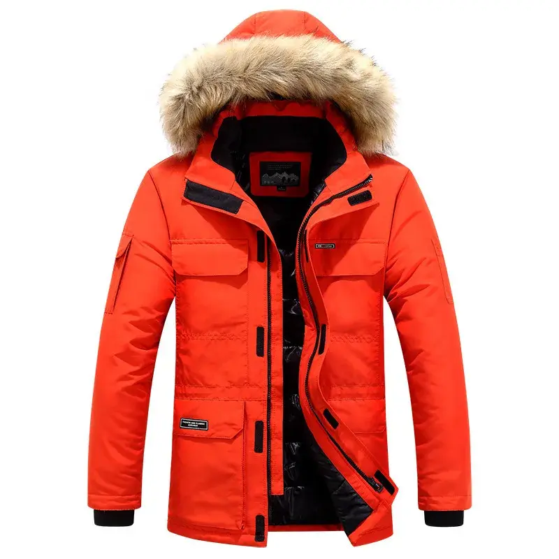 Thumbnail: Fleece Winter Fur Hooded Parkas Men Duck Down Snow Jacket Windproof Coats