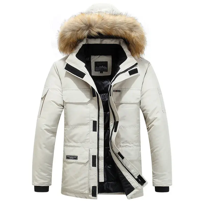 Thumbnail: Fleece Winter Fur Hooded Parkas Men Duck Down Snow Jacket Windproof Coats