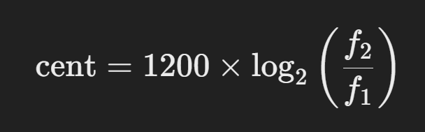 Formula per il calcolo della distanza in Cent tra due frequenze