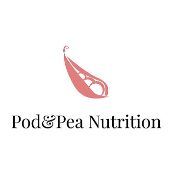 Pod and Pea Nutrition Logo with pink image of a pea pod