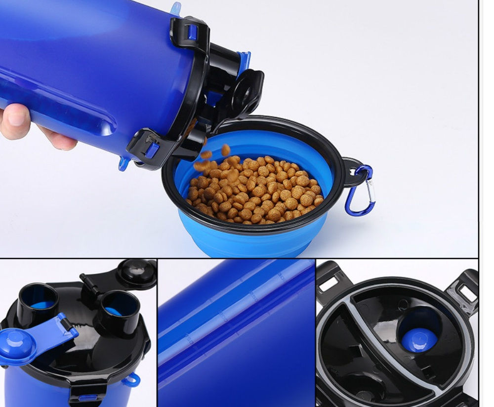 Dog Water/Food Travel Bottle with silicone collapsing dish