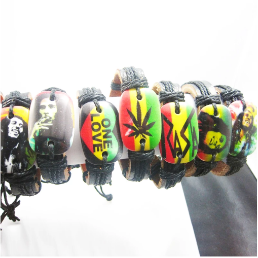 Thumbnail: Bob Marley PU Leather/Rope Bracelet with ceramic pendant